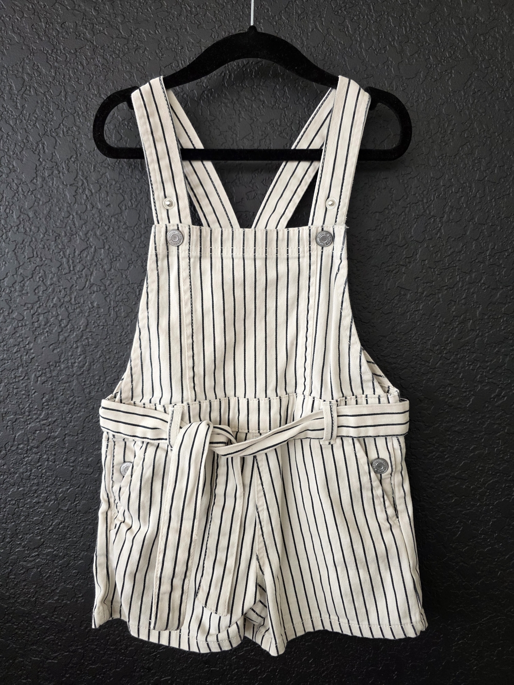 Jessica Simpsom Striped Cream & Black Short Overalls 5T